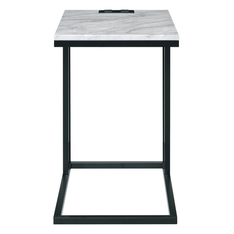 Norwich C Table with Power Port Black/White - OSP Home Furnishings: Side Service, Steel Frame, MDF Top
