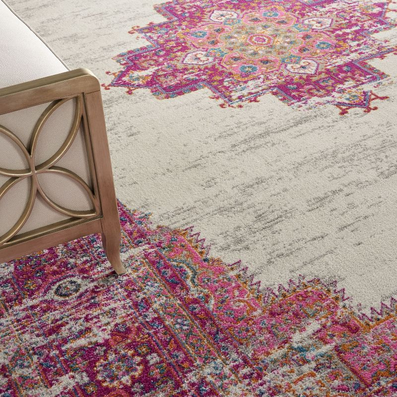Nourison Passion Medallion Bohemian Indoor Rug Ivory/Fushia 10' x 14'