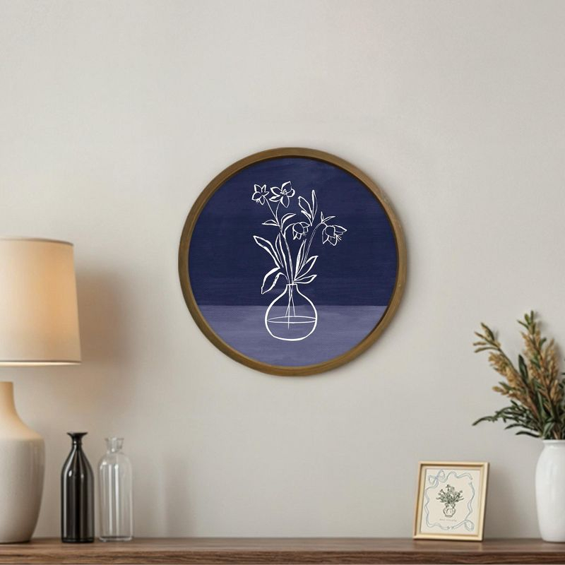 Creative Products Blue Floral Still Life II 20 x 20 Round Brown Framed Print