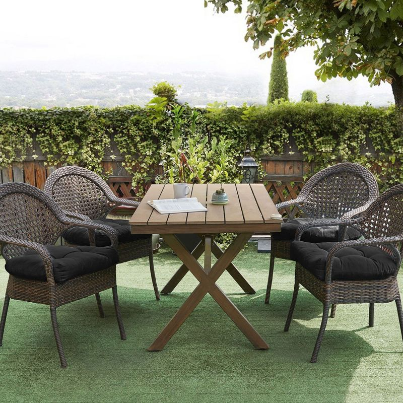 Patio Cushions Outdoor Chair Pads Thick Fiber Fill Tufted 19" x 19" Seat Cover, Black, 2 Pack
