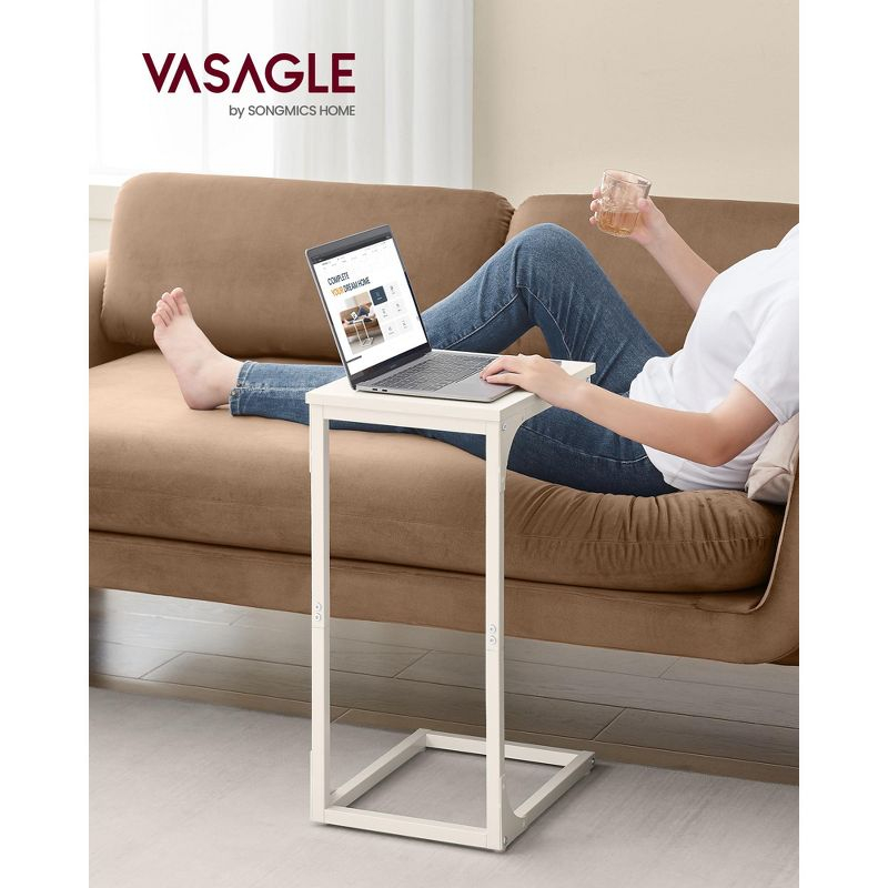VASAGLE C-Shaped End Table, Small Side Table for Couch, Sofa Table with Metal Frame, Cream White