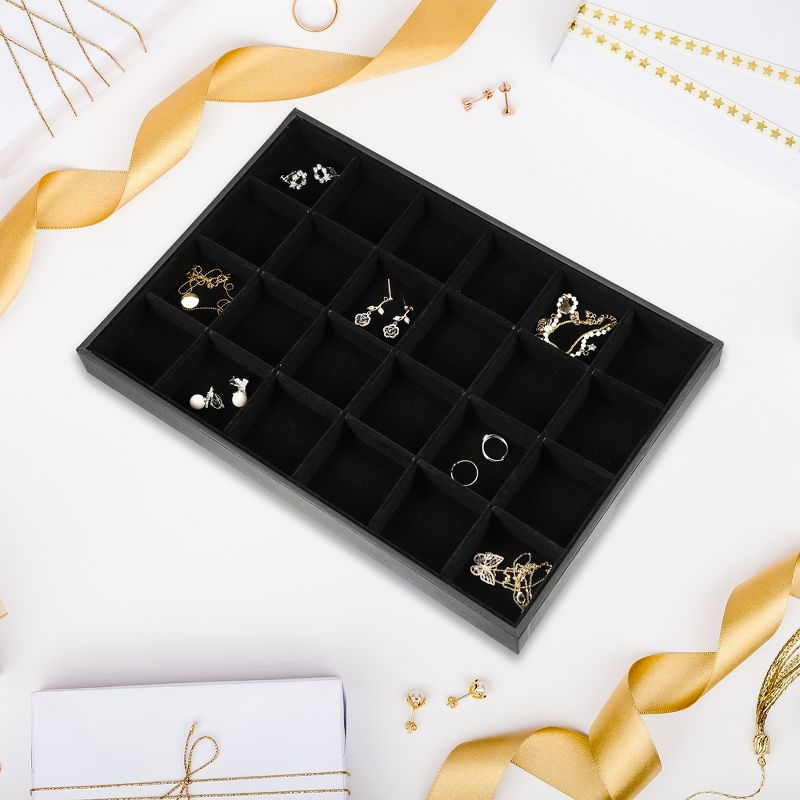 Unique Bargains 24 Grid Jewelry Tray Stackable Tray Showcase for Rings Earrings Necklace Bracelet Pendants 1 Pc Black