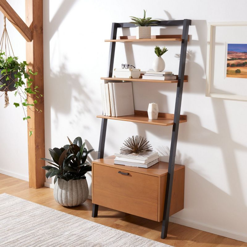 Vlad 3 Shelf 1 Door Etagere - ETG9405 - Natural/Charcoal - Safavieh