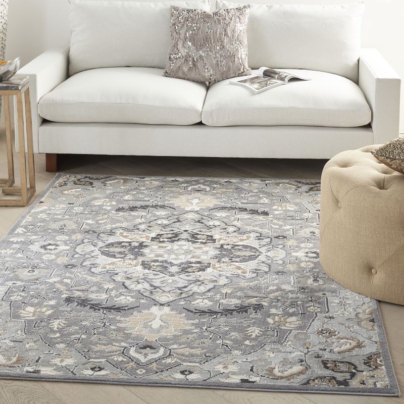 Nourison Elation Floral Medallion Indoor Rug Grey 7'10" x 9'10"