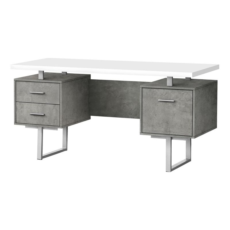 Monarch Specialties Computer Desk Home Office Laptop Left Right Set-Up Storage Drawers 60InchL Work Metal Laminate Grey White Contemporary Modern