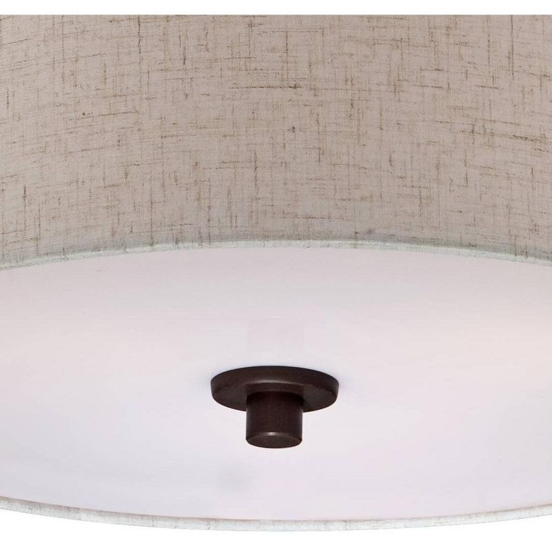 Regency Hill Sylvan Modern Ceiling Light Semi Flush Mount Fixture 14" Wide Bronze 3-Light Oatmeal Fabric Drum Shade for Bedroom Kitchen Living Room