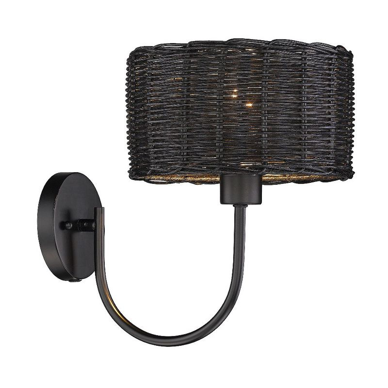 Golden Lighting Erma 1-Light Wall Sconce in Matte Black with Black Wicker