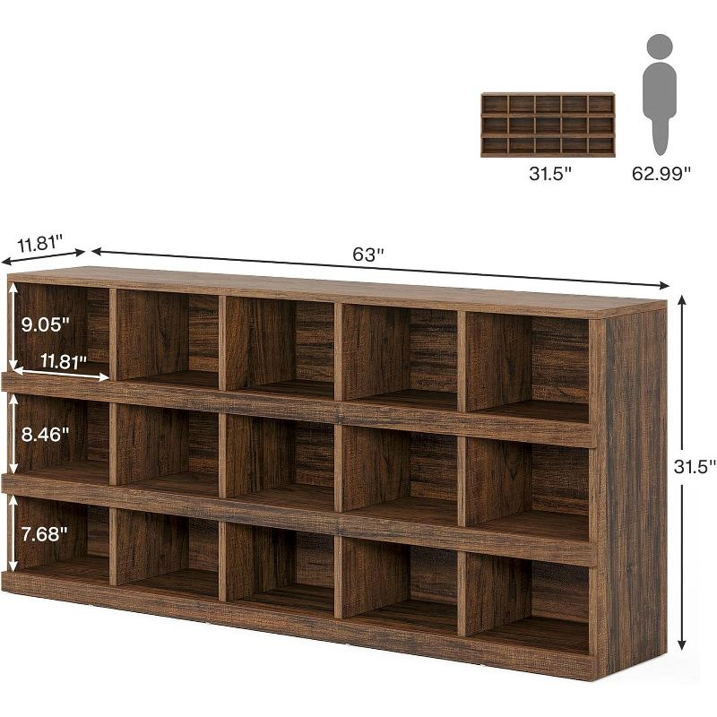 Tribesigns 63-Inch 15-Cube Farmhouse Console Table for Entryway, Brown
