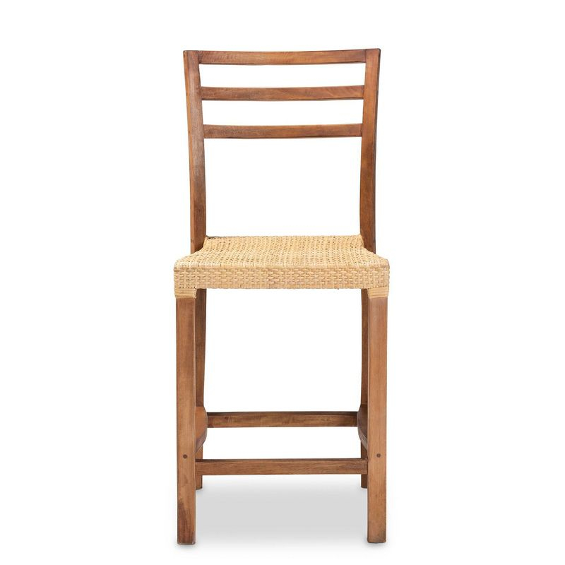 Arthur Wood and Rattan Counter Height Barstool Natural/Walnut - bali & pari: Bohemian Style, No Assembly Required
