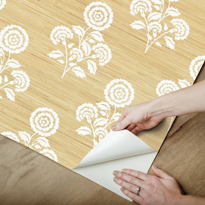 Brewster Flourish Block Print Wheat Faux Grasscloth Peel and Stick 1pc Wallpaper