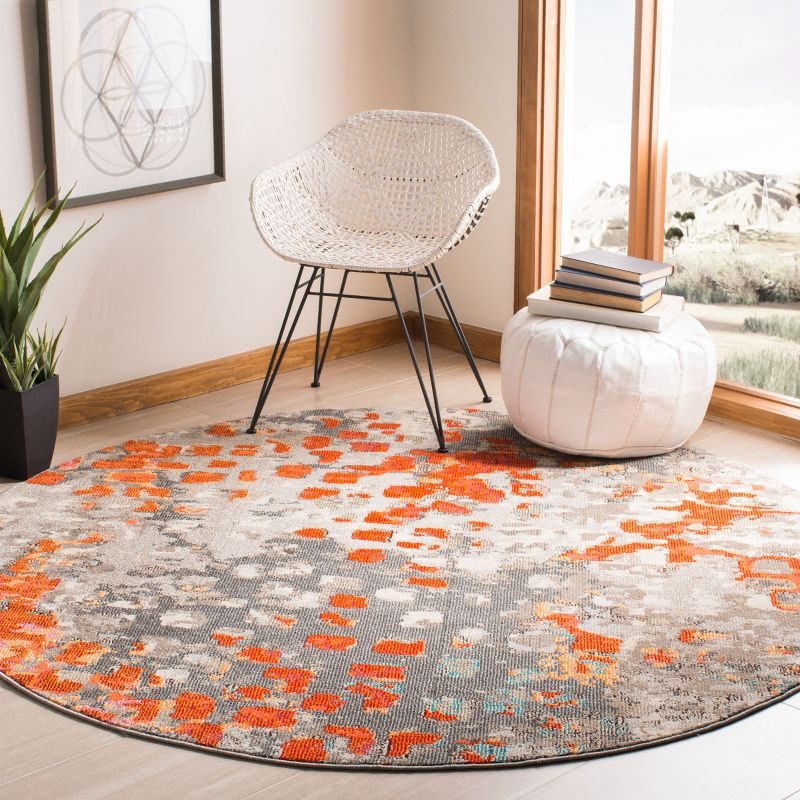 Madison MAD425 Power Loomed Indoor Accent Rug - Grey/Orange - 3' Round - Safavieh