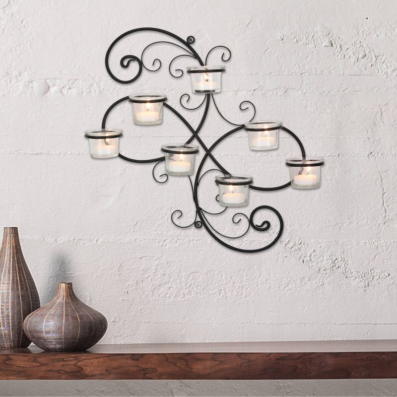 Modern Decorative Ivy Tea Light Candle Holder - Stonebriar Collection: Elegant Wall Sconce, 7 Glass Hurricanes
