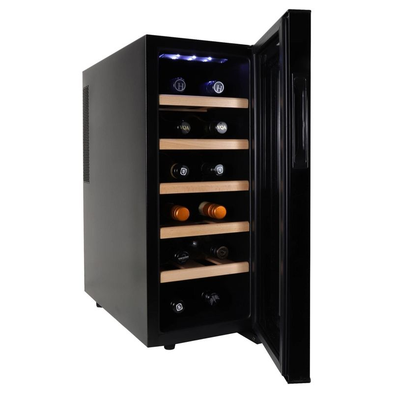Koolatron Wine Cooler Refrigerator 12 Bottle Deluxe Countertop Compact Wine Cellar, Small Freestanding: Black Glass Door, Thermoelectric, 6 Shelves
