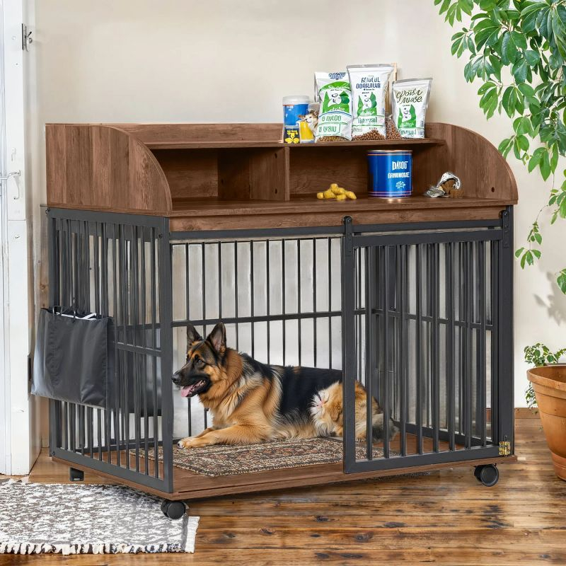 Heavy Duty Large Brown Dog Crate Furniture for Large Medium Dog,Wooden Side End Table Crate,Dog Kennel With Doors,Dog Houses Indoor-Cuddlewood