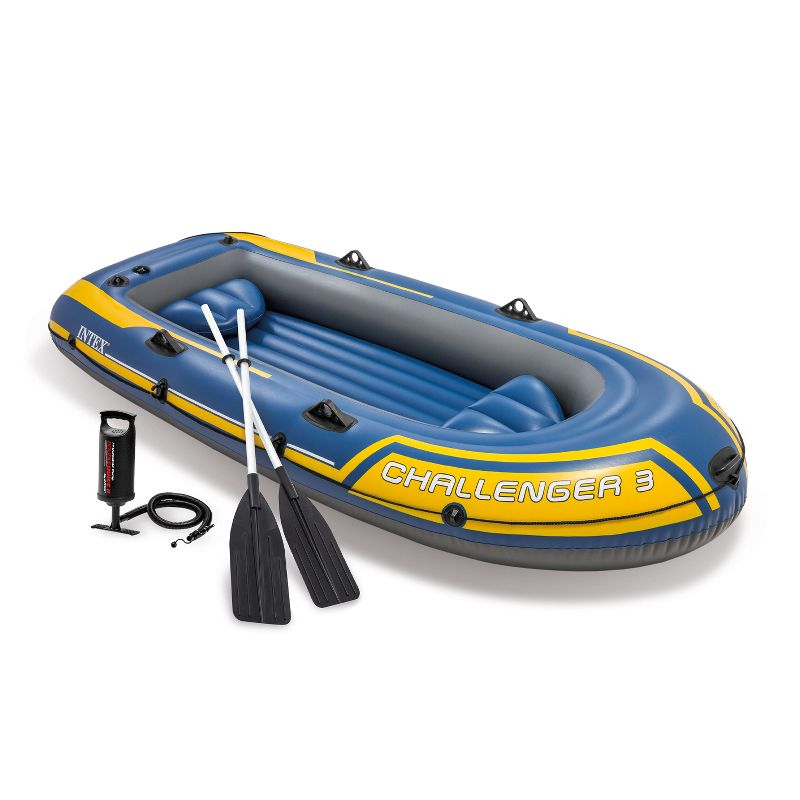 INTEX 68370EP Challenger 3 Inflatable Boat Set: Includes Deluxe 48in Boat Oars and Pump – Triple Air Chambers – 3-Person – 660lb Weight Capacity