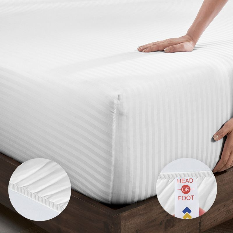 California Design Den - Soft 100% Cotton Sheets Stripe - Bright White, King