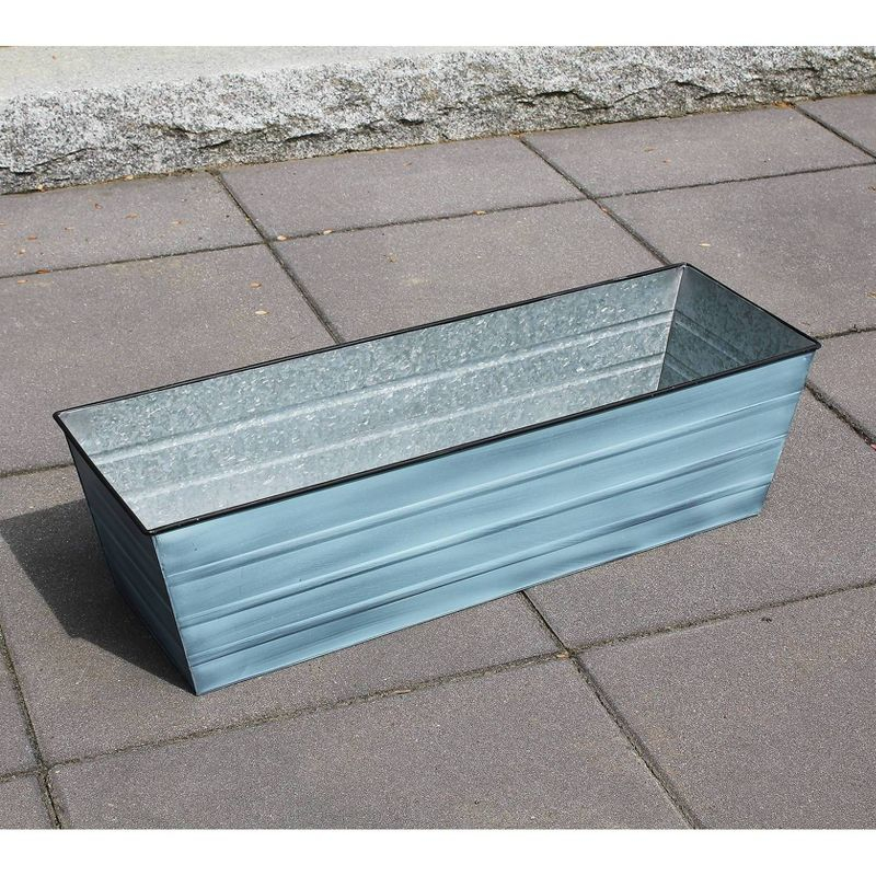 35.25" Large Galvanized Steel Flower Box Planter Nantucket Blue - ACHLA Designs: Wall-Mountable, Patina Finish, Rolled Edge