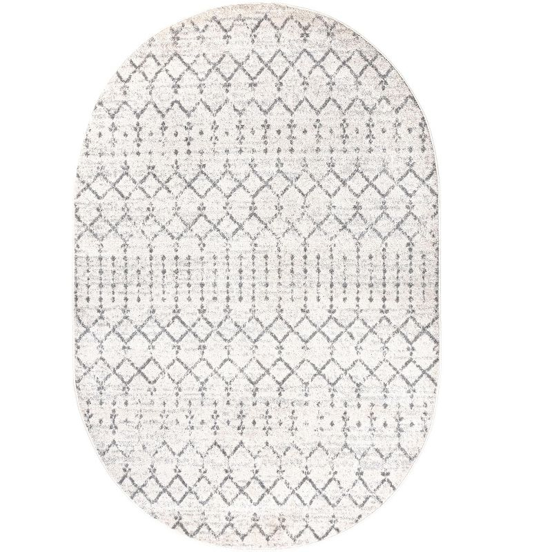 4'x6'Oval Moroccan HYPE Boho Vintage Diamond Area Rug, Cream/Gray - JONATHAN Y