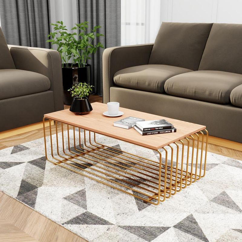 LeisureMod Walden Rectangular Coffee Table Powder Coated Gold Steel Frame