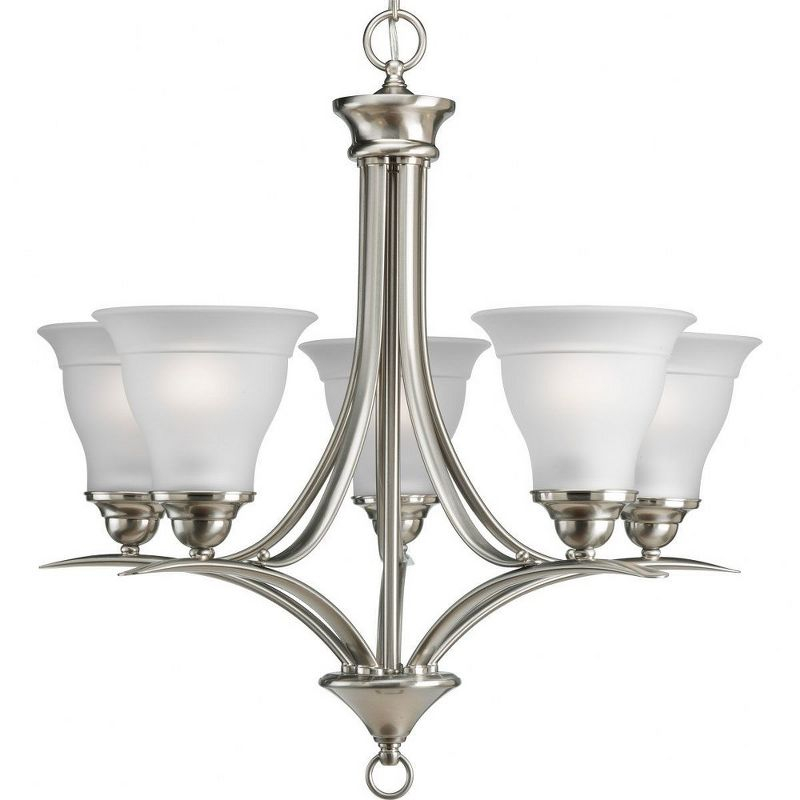 Progress Lighting, Trinity Collection, 5-Light Chandelier, Brushed Nickel, Etched Glass Shades
