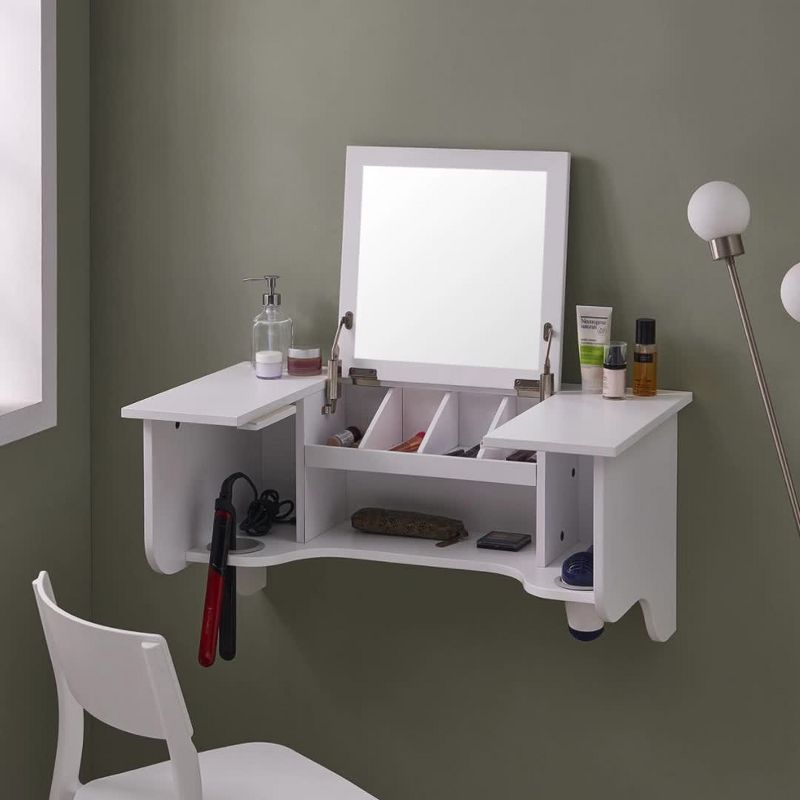 Wall Mount Ledge With Vanity Mirror - Transitional Style - White - SEI
