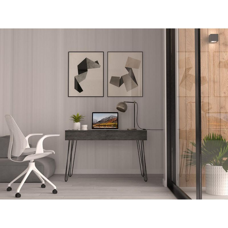 Depot E-Shop Writing Desk with 2-Drawers and Hairpin Legs