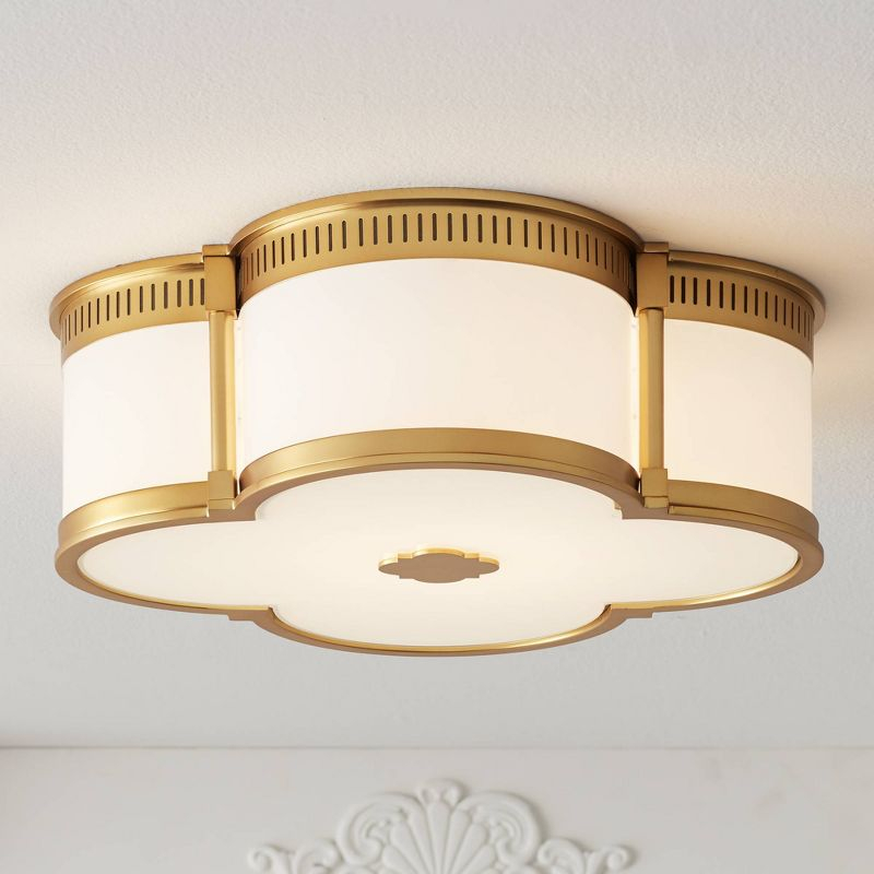 Minka Lavery Modern Ceiling Light Flush Mount Fixture 16 1/4" Liberty Gold LED Etched White Glass Shade for Bedroom Kitchen House