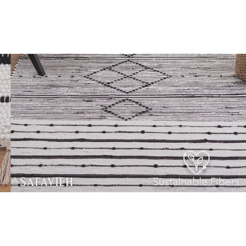 Striped Kilim STK204 Hand Woven Area Rug - Ivory/Black - 3'x5' - Safavieh.
