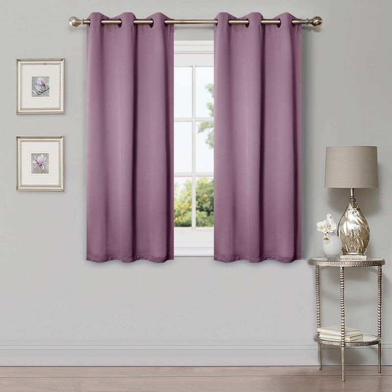 Classic Modern Solid Room Darkening Semi-Blackout Curtains, Grommets, Set of 2, 42"x63", Wisteria - Blue Nile Mills