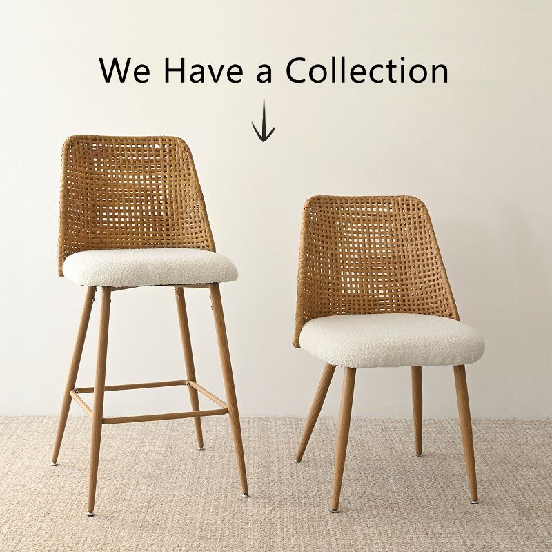 Nice Boucle Counter Stool Set Of 2,Beige Upholstered Rattan Counter Stool,27 Inch Stools With Back for Kitchen Island-Maison Boucle