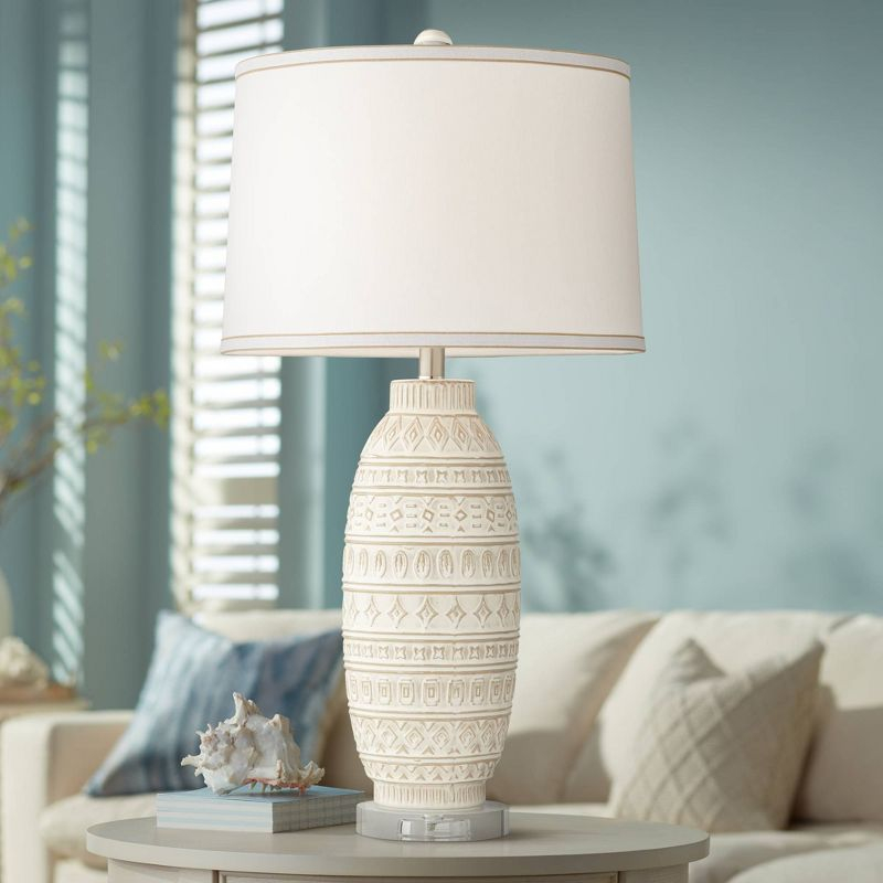 360 Lighting Cullen 31" Tall Large Modern Coastal End Table Lamp Beige Almond Ceramic Single White Shade Living Room Bedroom Bedside Nightstand House