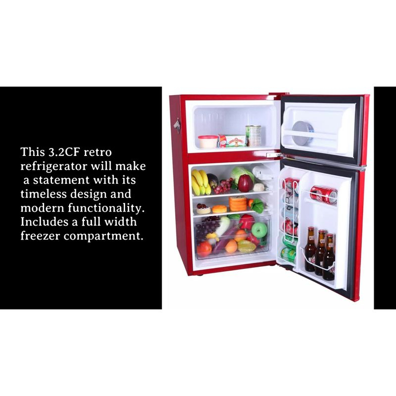Frigidaire 3.2 cu ft 2 Door Retro Fridge w Side Bottle Opener Cream: Compact Mini Refrigerator, Model EFR840-CREAM