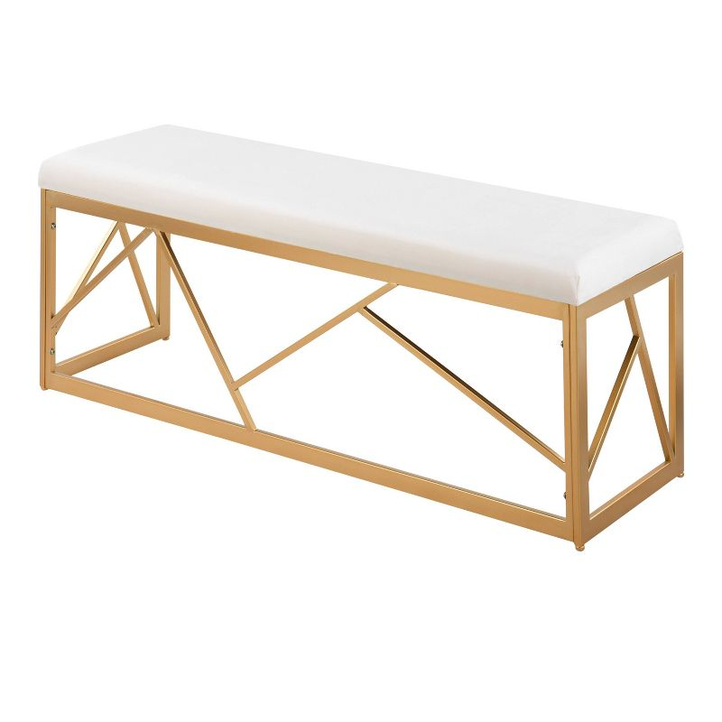 Folia 44" Velvet/Steel Bench Gold/White - LumiSource: Entryway, Modern Geometric Frame, Comfort Seating
