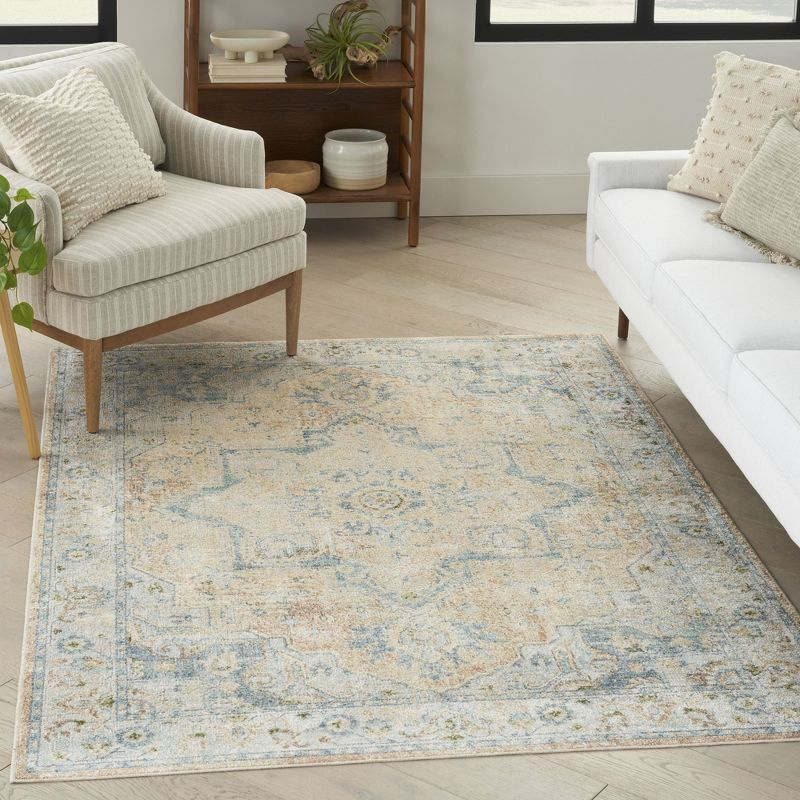 Nourison Astra Machine Washable Vintage Medallion Indoor Rug Beige Blue 4' x 6'