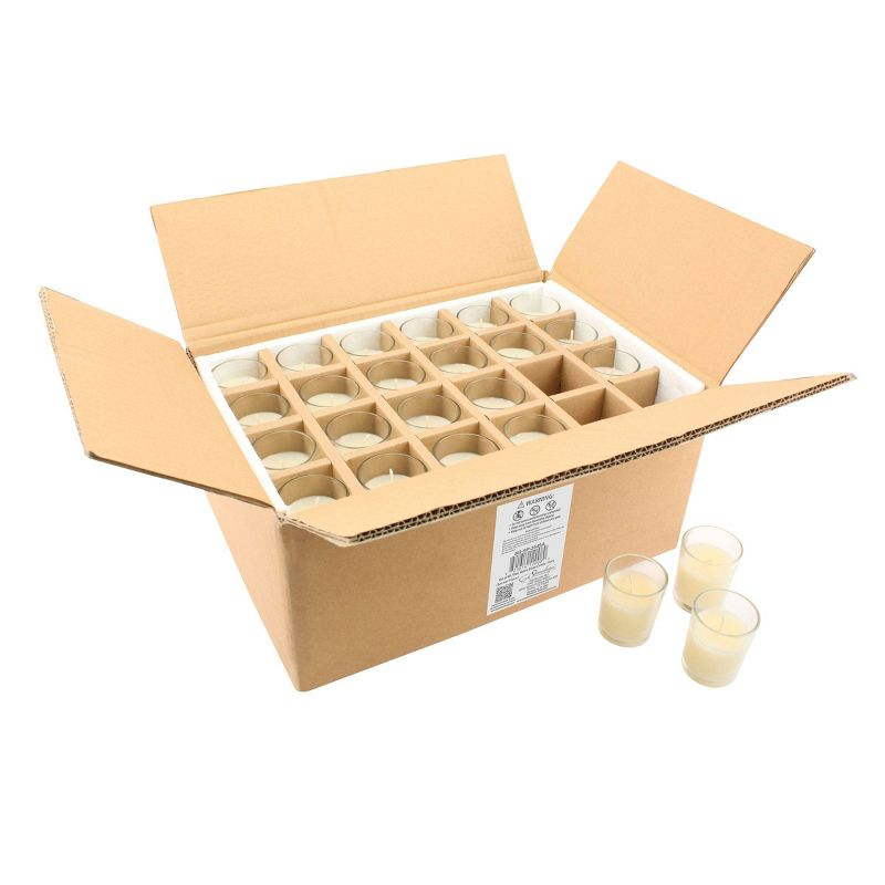 48pk Unscented Long Burning Clear Glass Wax Candles Ivory - Stonebriar Collection: Traditional Style, 15hr Burn Time