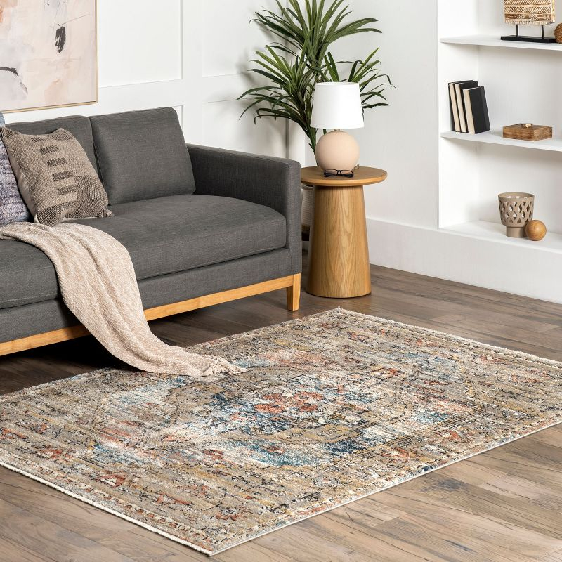 Nuloom Marley Medallion 5 Square Indoor Area Rug for Living Room Bedroom Dining Room Kitchen, Beige/Ivory