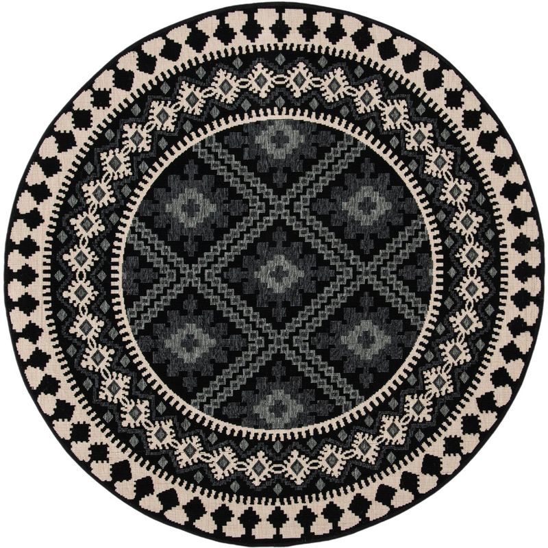 Veranda VER099 Power Loomed Indoor/Outdoor Area Rug - Black/Creme - 3' round - Safavieh.