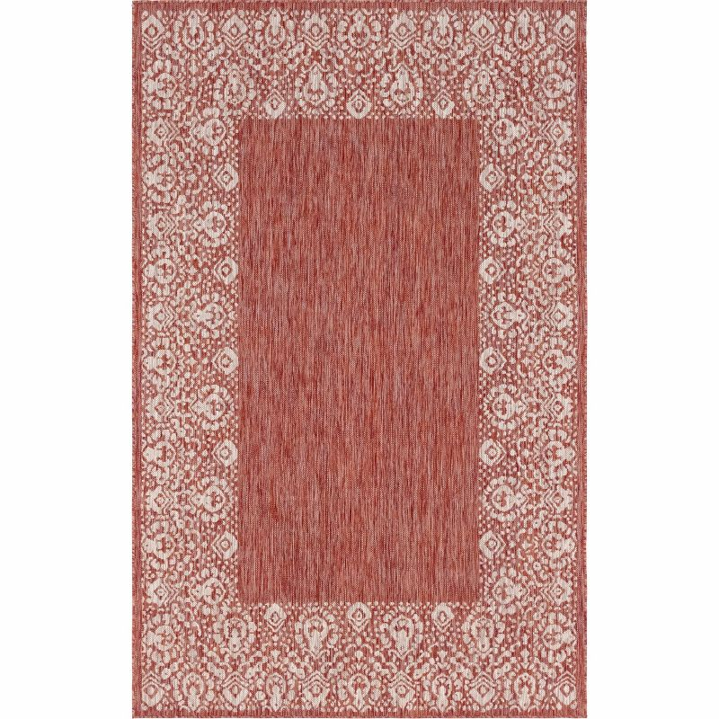 Unique Loom 5' 3 x 8' 0 Rectangle Indoor/Outdoor Border Rust Red Area Rug