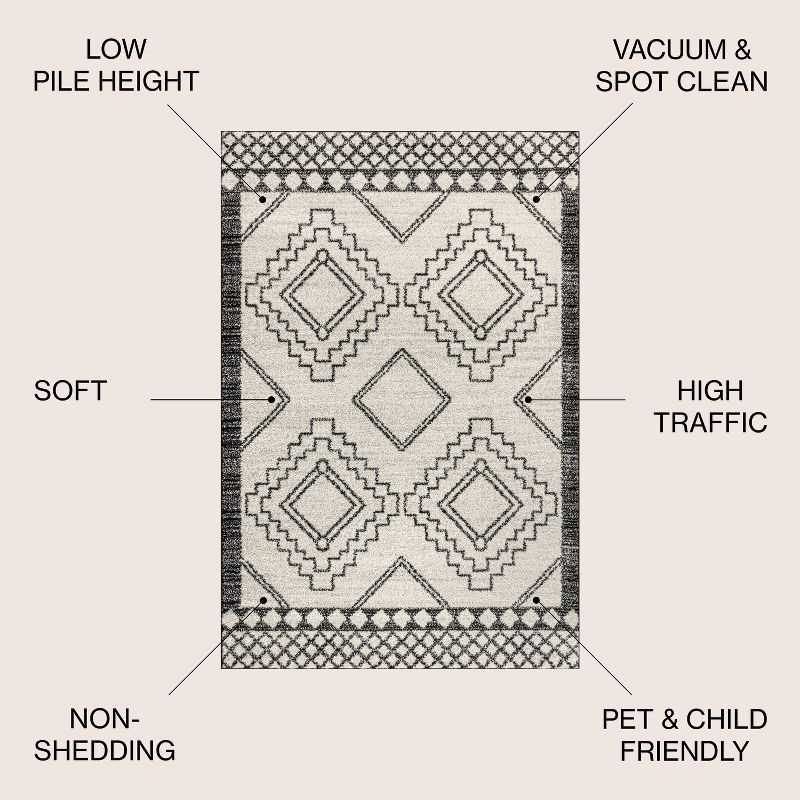 JONATHAN Y Amir Moroccan Beni Souk Cream/Black 3' Square Area Rug