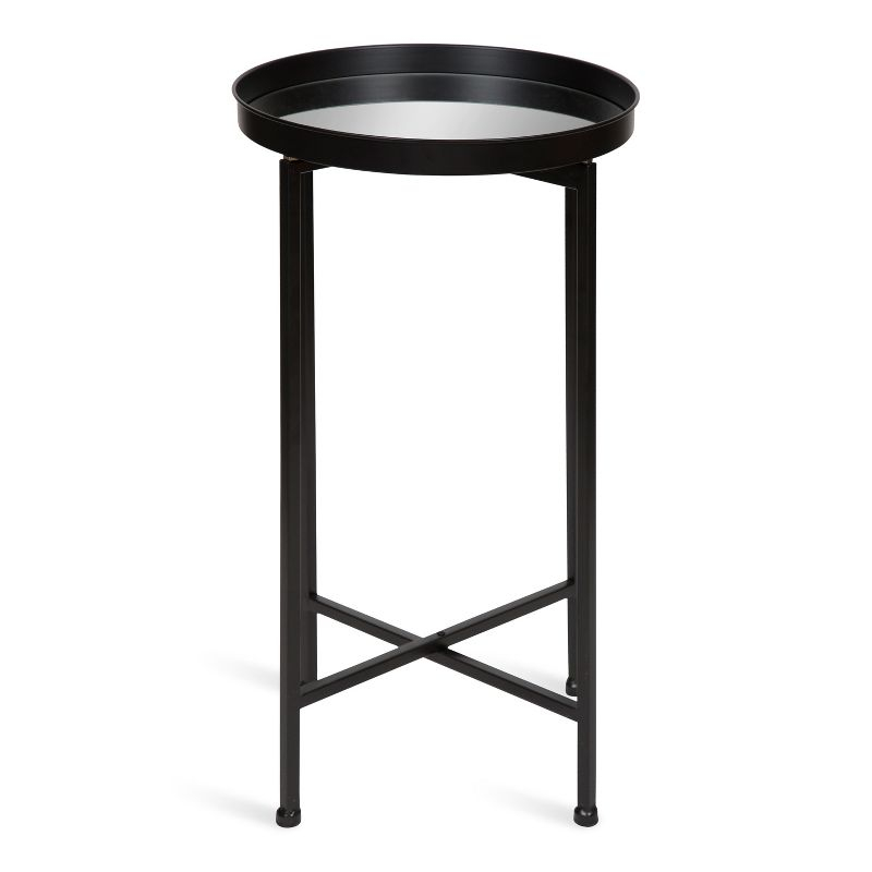 Kate and Laurel Celia Round Metal Tea Table, 14x14x25.75, Black and Mirror