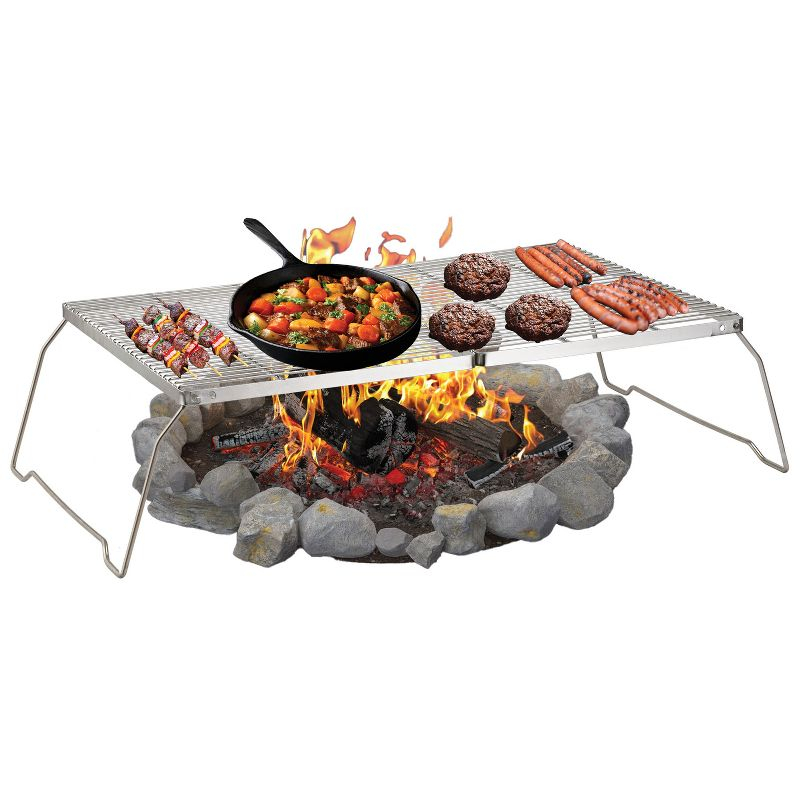 Brentwood 25-In. x 17-In. Heavy-Duty Stainless Steel Portable Folding Campfire Grill with Carry Bag, BB-17X25SS in Silver