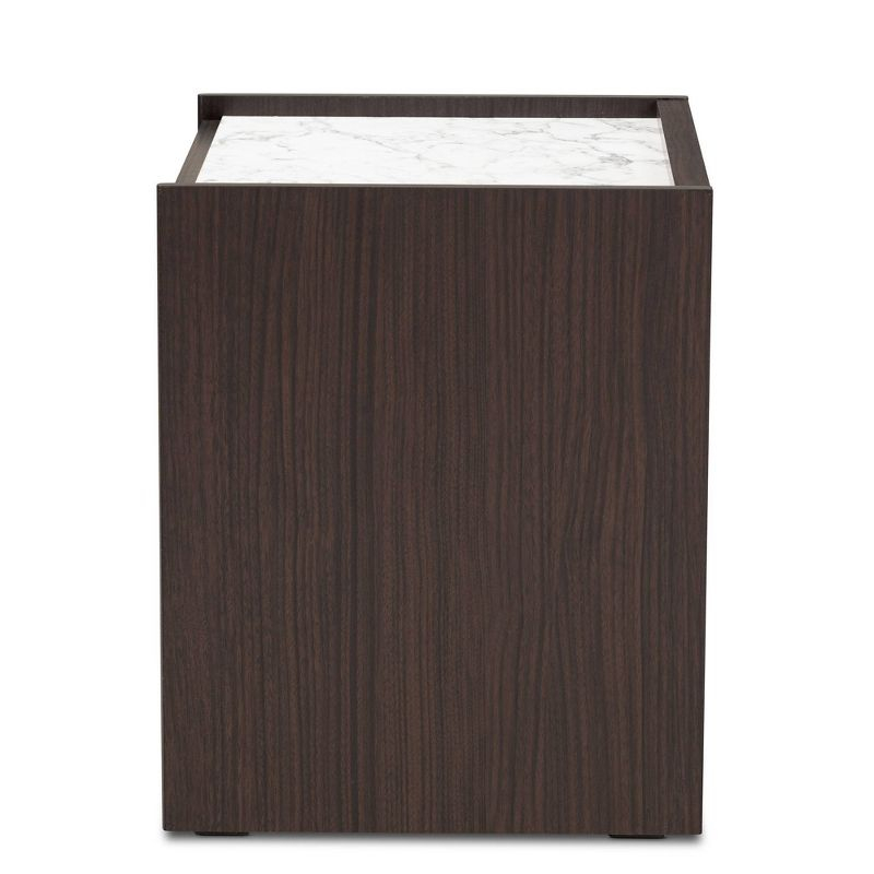 Walker Wood Nightstand: Faux Marble Top, Gold Accents, 2 Drawers - Baxton Studio