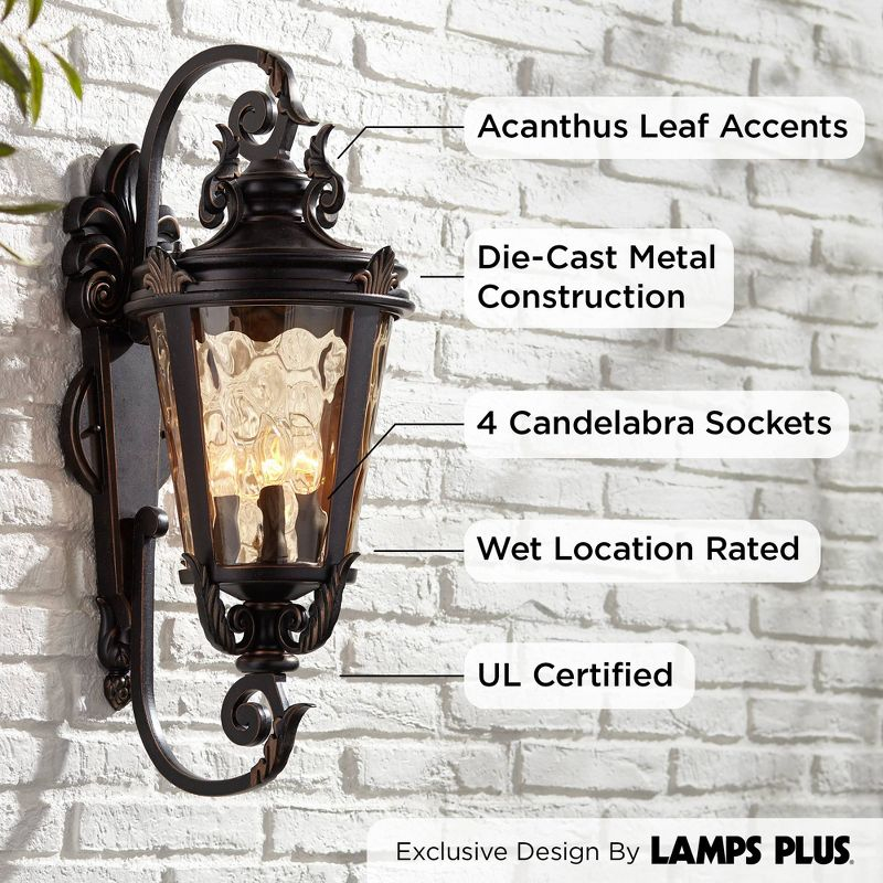 John Timberland Casa Marseille Vintage Rustic Outdoor Wall Light Fixture Bronze Scroll 27 1/2" Hammered Glass for Post Exterior Barn Deck House Porch