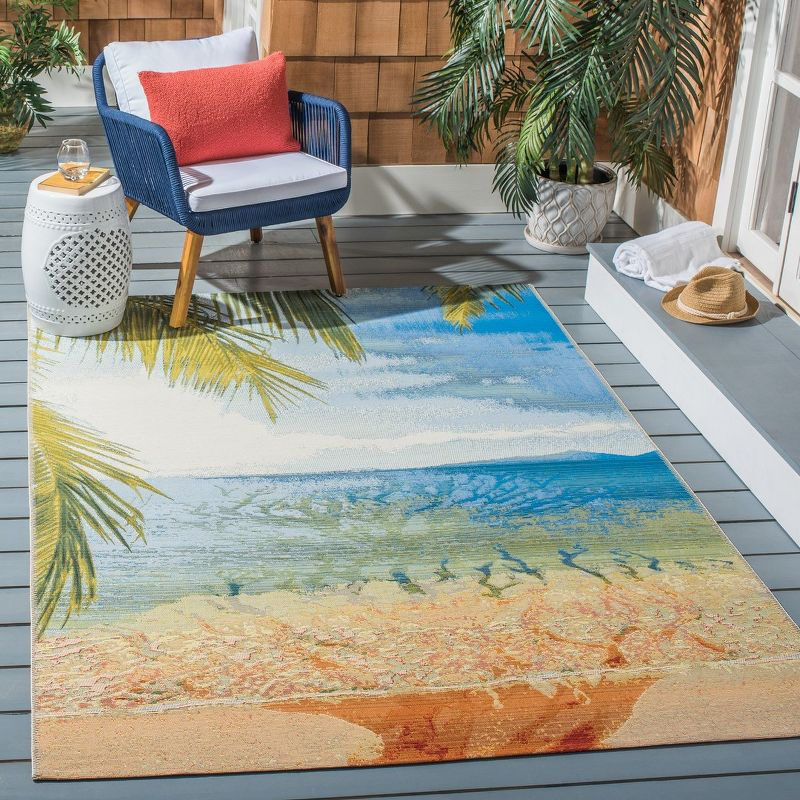 Barbados BAR515 Power Loomed Indoor/Outdoor Area Rug - Gold/Blue - 8'x10'5" - Safavieh.