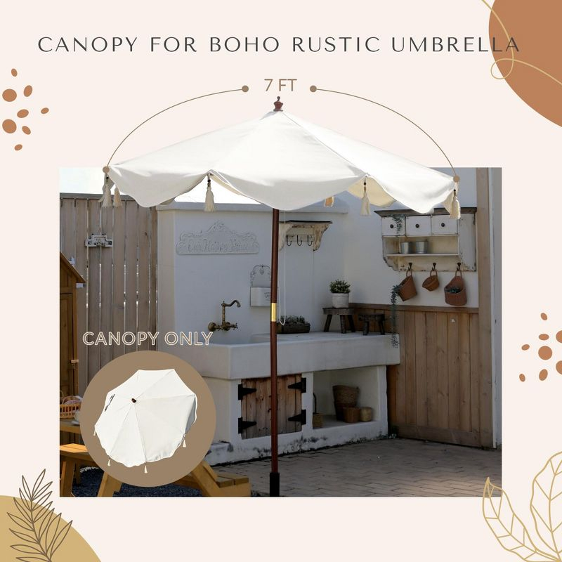 LAGarden 7 Ft Fringe Umbrella Replacement Canopy Top Cover Boho Outdoor Yard, Beige with Fringe, BH7W-01C