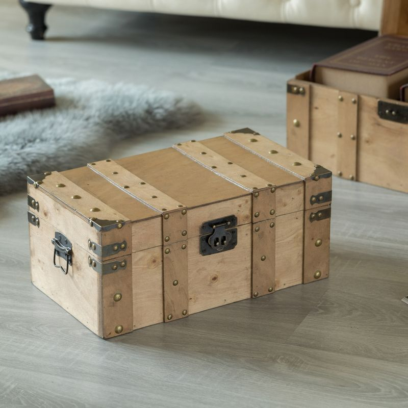 Vintiquewise Natural Wooden Style Trunk with Handles , Large