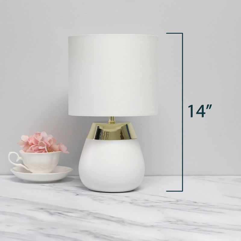 14" Tall Modern Contemporary Two-Tone Metallic Bedside 4 Settings Touch Table Desk Lamp White - Simple Designs: ETL Listed, Cotton Shade
