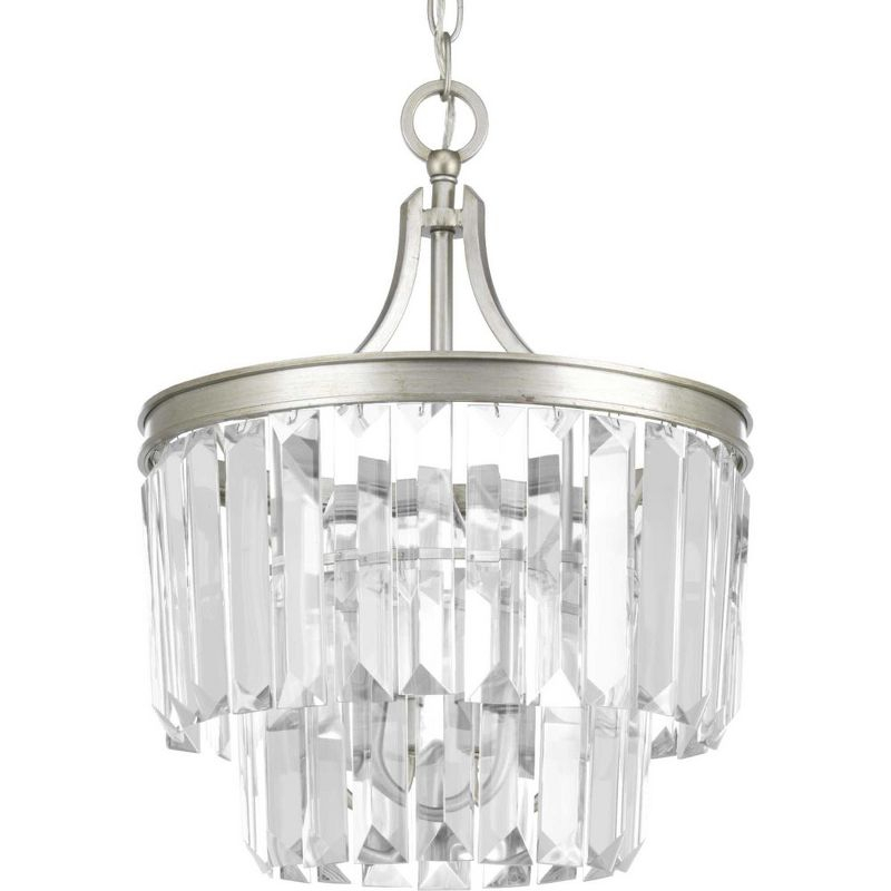 Progress Lighting Glimmer 3-Light Semi-Flush Pendant, Silver Ridge, Prismatic Glass
