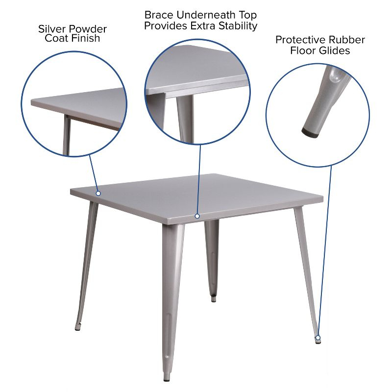 Flash Furniture Commercial Grade 35.5" Square Silver Metal Indoor-Outdoor Table