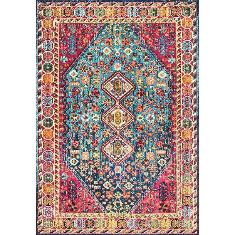 nuLOOM 4'x6' Vintage Erline Area Rug Blue/Red: Medallion Pattern, Low Pile, Polypropylene, Living Room Decor